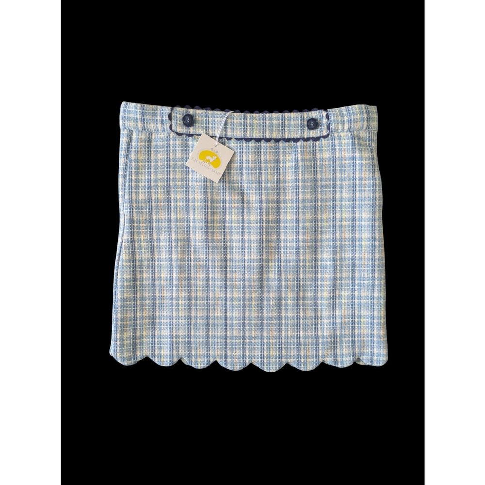 The Yellow Lamb Britton Scalloped Skirt in Blue Jacquard Plaid New Size 14 Tweed